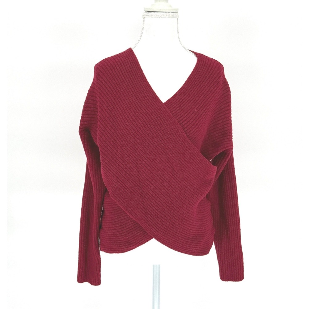 Express Ribbed Faux Wrap Sweater Burgundy Red Womens Size‎ M